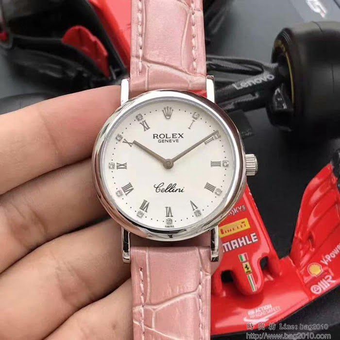 ROLEX勞力士 切利尼女款 全自動機械 藍寶仿刮鏡面 小牛皮錶帶 深度防水 女士腕表  wssb4214